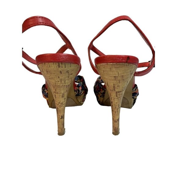 Rampage Platform Stiletto Heels Sandals Floral Fabric with Cork Heels Size 8 1/2 - Picture 4 of 10